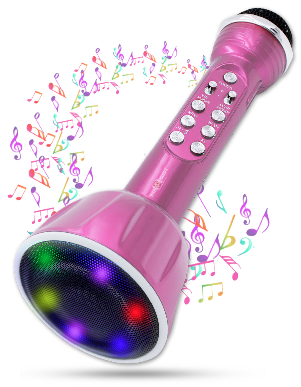 Pick Ur Needs Superier Quality With LED Wireless Bluetooth Microphone Connection Player Speaker 2-in1 With Recording + USB+FM Microphone  (Pink)